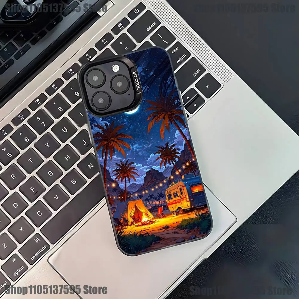 Custodia per telefono da campeggio all'aperto per iPhone 17,16,15,14,13,12,11,Pro,XS,Max,Plus,Mini,SE4,E Cover antiurto nera opaca