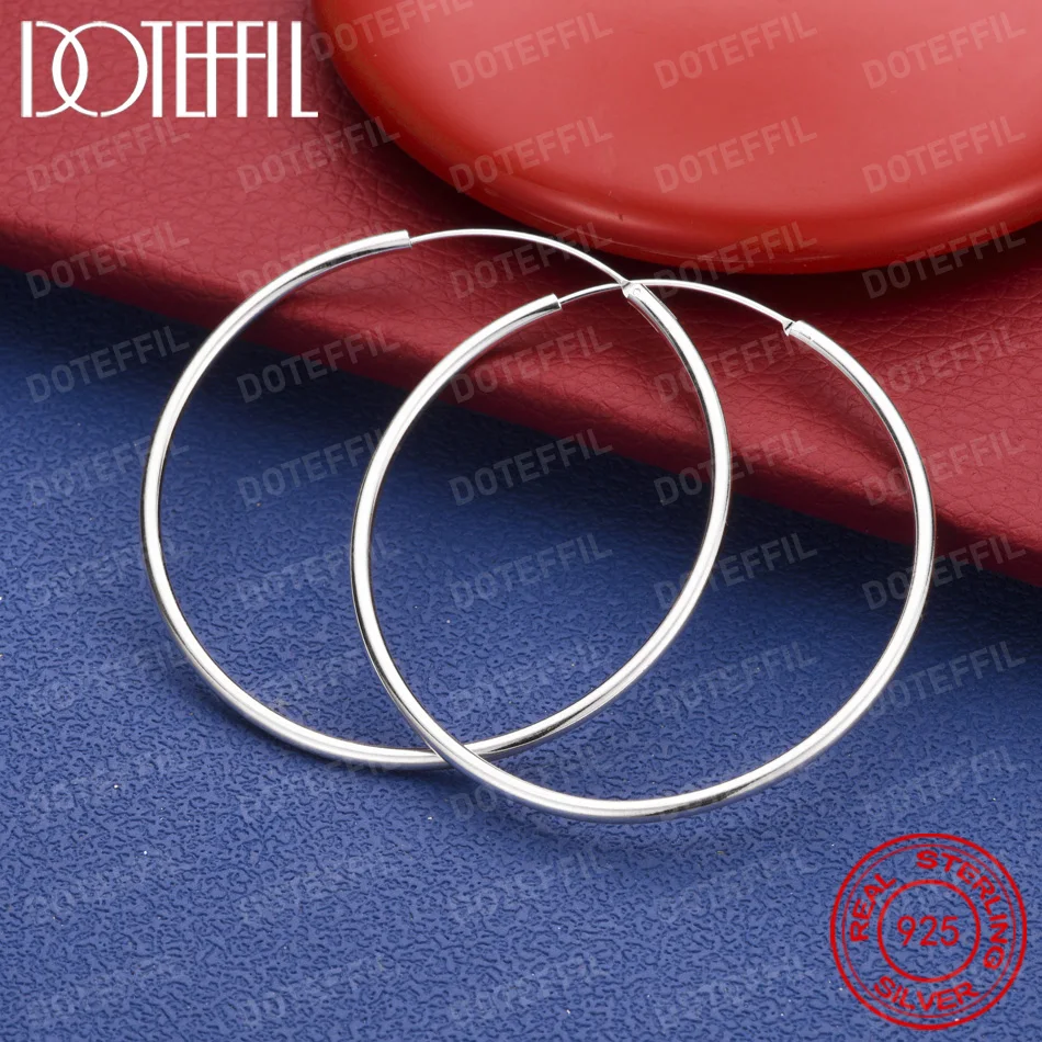 925 Sterling Silber 50/60mm Einfache Glatte Runde Creolen, Damen Mode Hochzeitsschmuck, Party Geschenk Accessoires