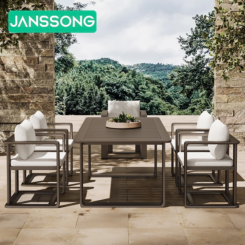 

Villa Garden Furniture Aluminum Outdoor Furniture Patio Dining Table and Chair Resort Aluminum Outdoor Furniture Hotel Table Set