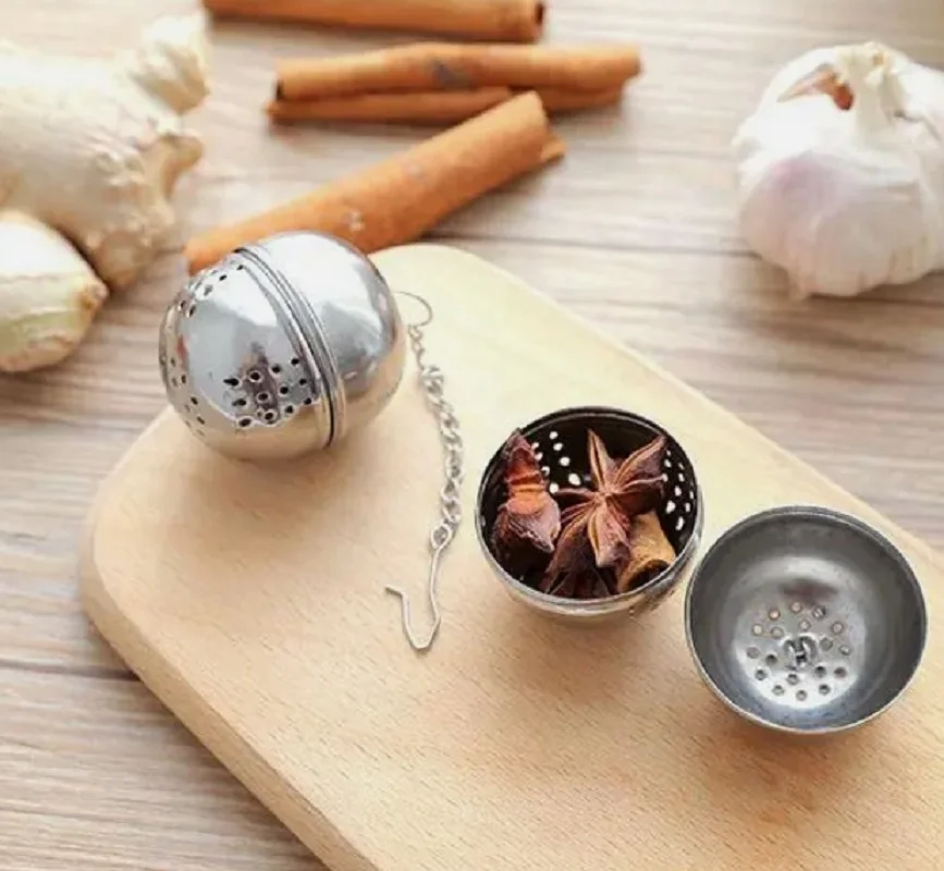Stainless Steel Ball Shape Tea Infuser Mesh Filter Strainer with Hook Loose Tea Leaf Spiceball with Rope Chain Home Kitchen Tool