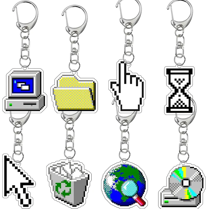 Kreativer Druck Retro Pixel-Stil Acryl-Schlüsselanhänger Taschenanhänger Millennium Cartoon-Ästhetik Altmodisches Computer-Geschenk