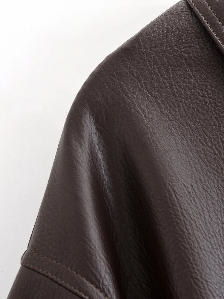 유럽 및 미국 스타일 2025 가을 신상 여성 의류 루즈핏 인조 가죽 파일럿 라펠 재킷