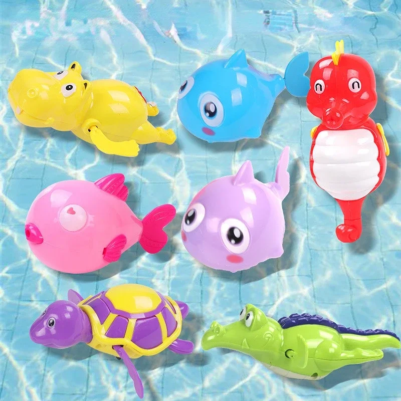 Baby Bath Toy Bathing Cute Swimming Animal Pool Beach Chain Clockwork Water Toy for Kid Water Play Bathroom Toy Random Color 1pc