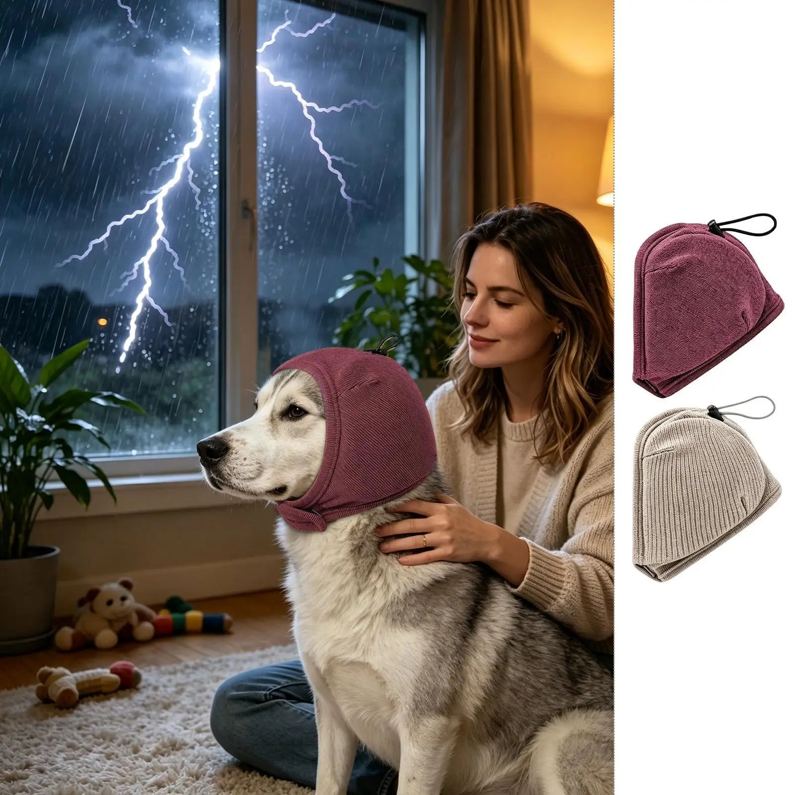 Dog Ear Covers For Noise Adjustable Sound Blocking Head Wrap Dog Ear Cover For Hearing Protection Grooming Bathing Thunder