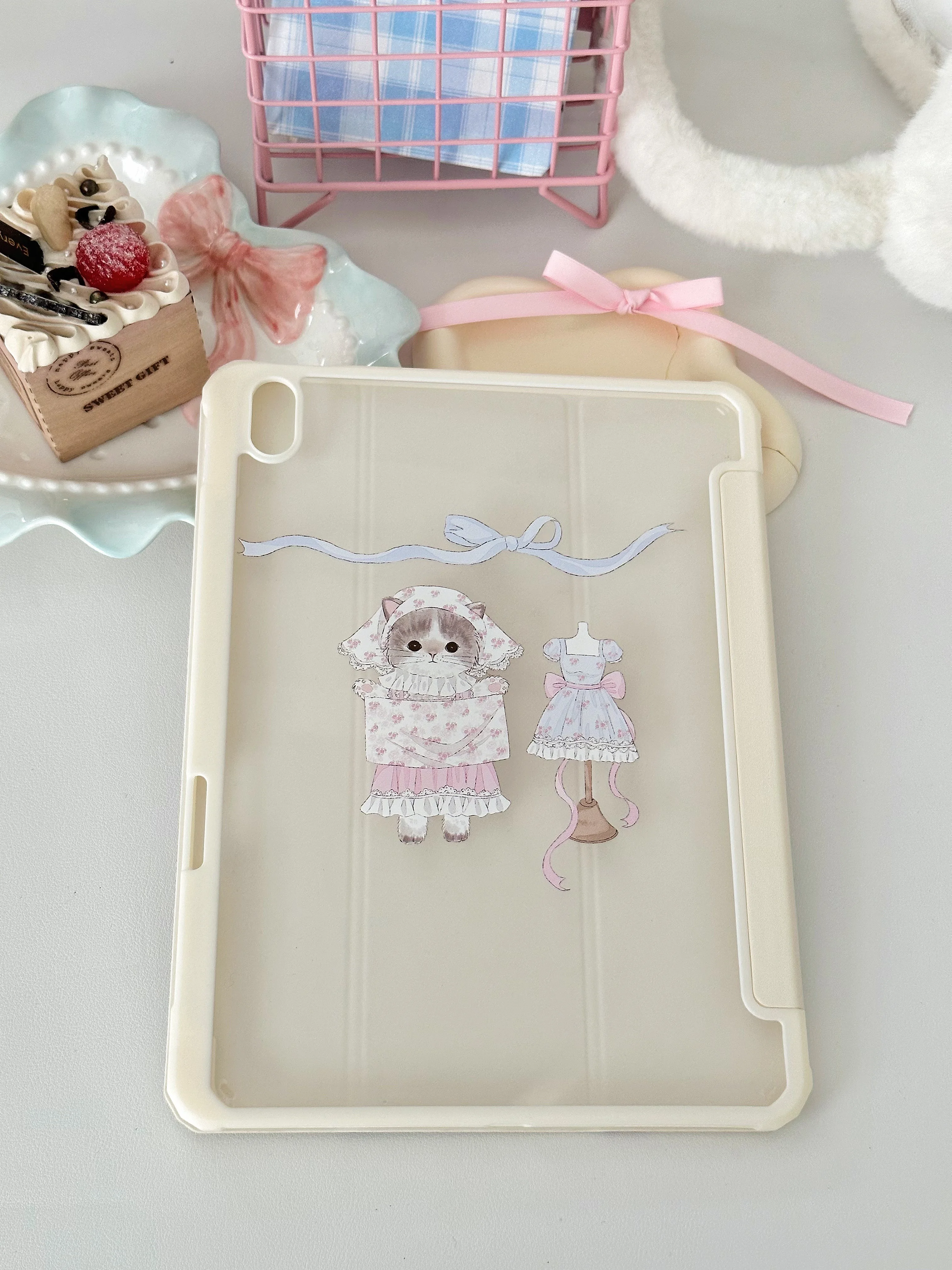 Cute Cat Tablet Case PU Acrylic Girl Hand Drawn Cover Suitable for iPad Pro Air5 10th