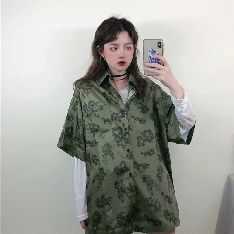 Oversized Vrouwen/Man Blouses Fire Afdrukken Blouse Hoge Streetwears Bf Stijl Shirts 2021 Zomer Tops Korte Mouwen Blusas Mujer