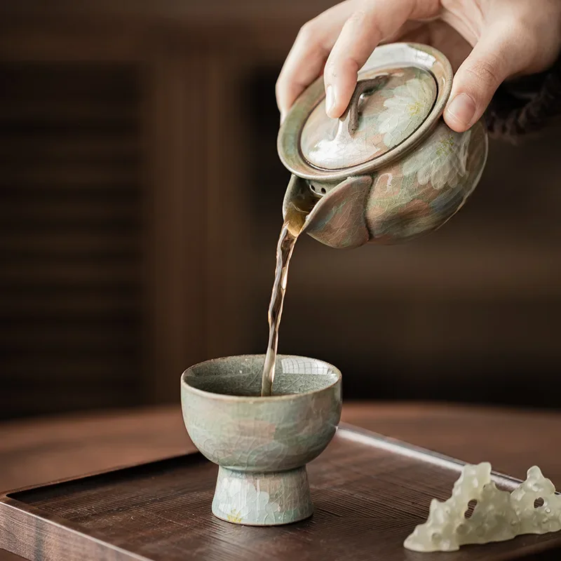 150ML Ice Flake Glaze Hand-painted Daisy Bottle Pot Ceramic Bubble Teapot Ball Hole Filter Single Pot Kung Fu Tea Set Gift Box