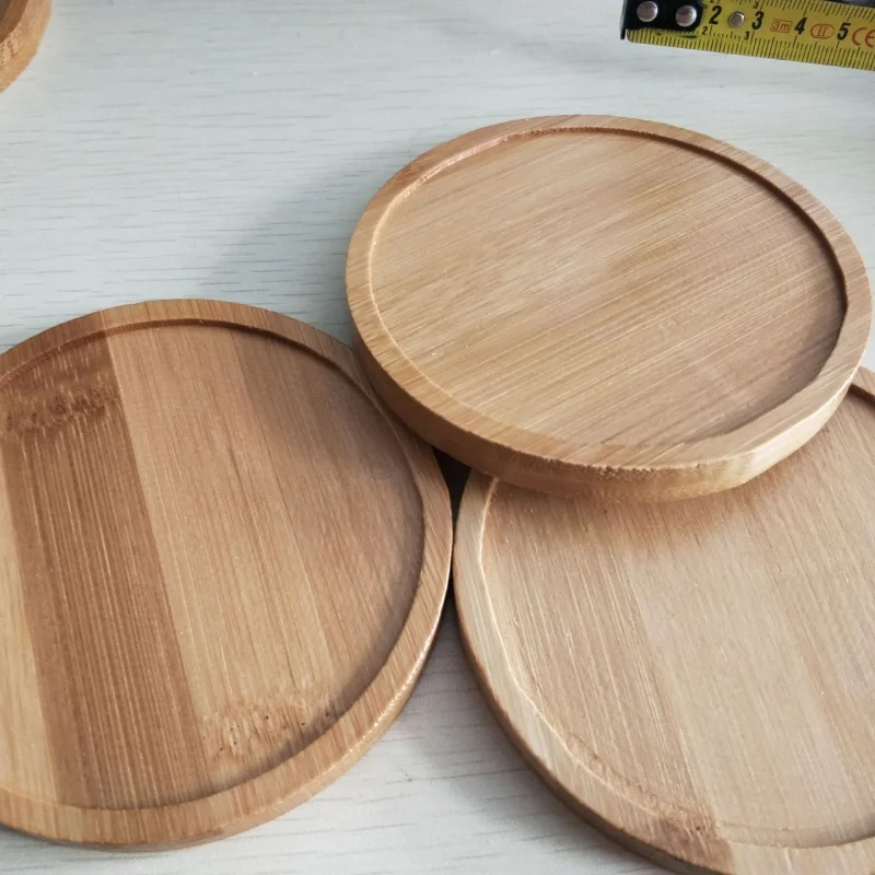 Round Bamboo Tray Bonsai Holder Flower Pot Tray Cup Pad Coaster Plate Wooden Flowerpot Tray Home Office Decor Planter Pots Mat