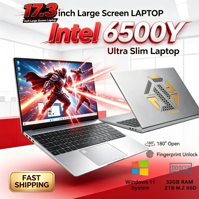 Large Screen Laptop Intel 6500Y 16/32GB RAM 1/2TB BIG SSD 17.3 Inch Ultra Thin Bright Windows11 Portable for Study Office