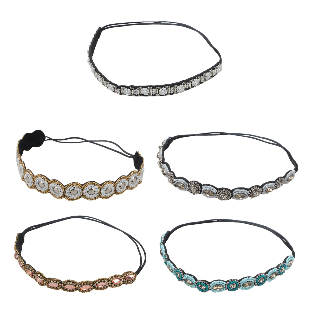 

6pcs Elastic Hair Bands Imitation Pearl Rhinestone Beaded Headbands For Women Girls Durable Stretchable Party Headband Large