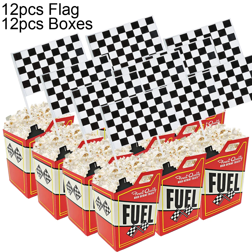 Racing Auto Kraftstoff Thema Popcorn Box Papiertüten mit Griff Wasser Flasche Aufkleber Kunststoff Tasse Jungen Geburtstag Party Decor Liefert – Detail 2