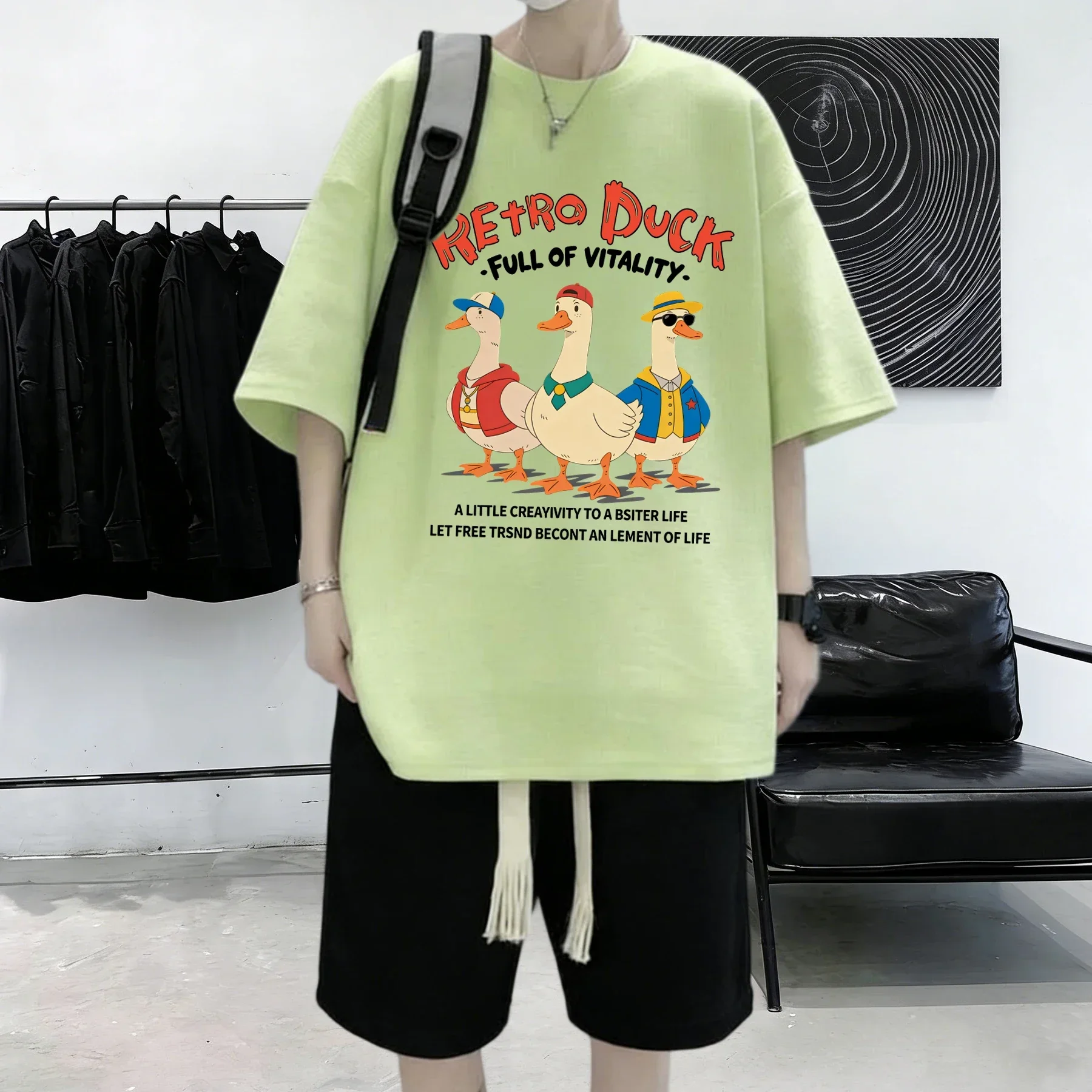 Retro Duck Full Of Vitality Printing Summer Basics Beach T Shirt Cotton Man Soft All-Match Short Sleeve Loose S-3Xl Tops Unisex