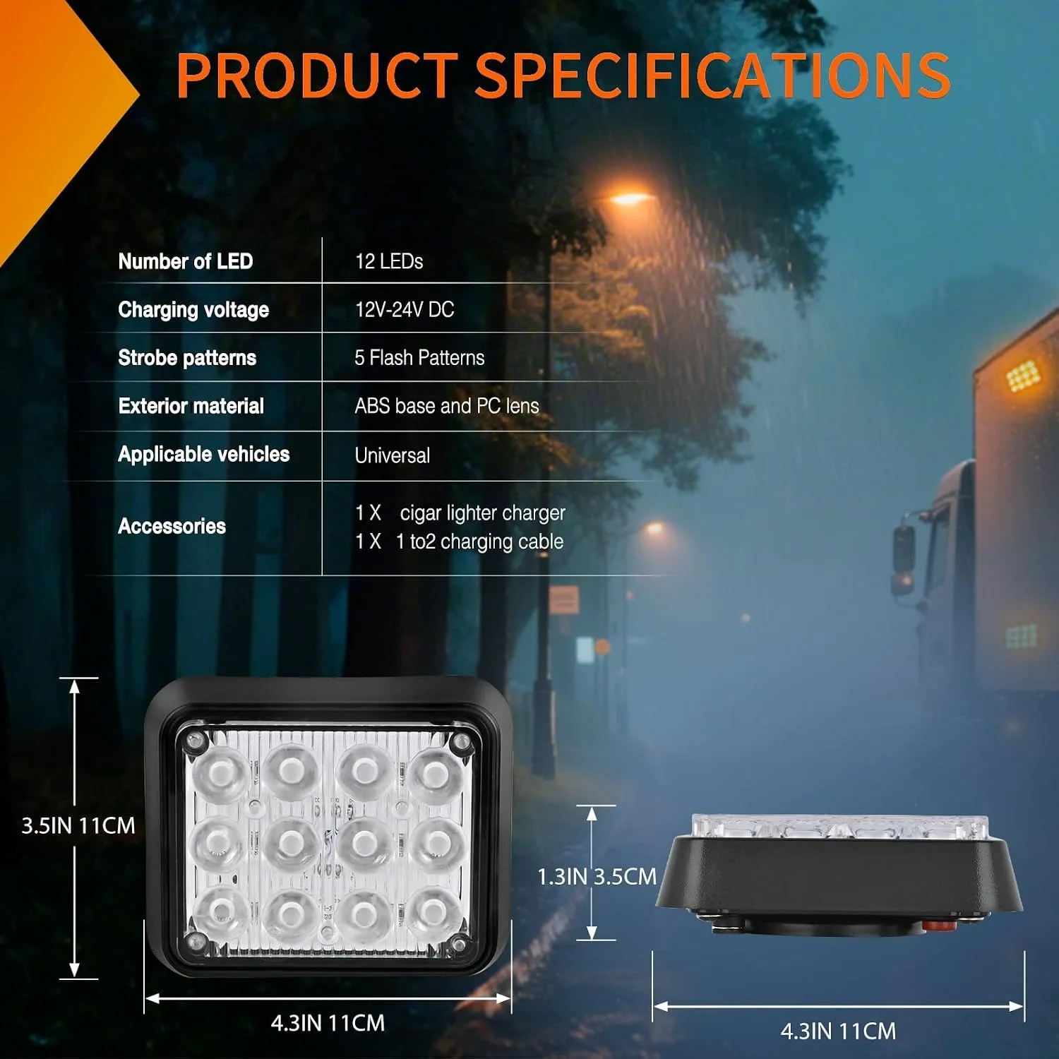 Nilight 12LED Magnetic Wireless Trailer Lights 2PCS Rechargeable Portable Hazard Beacon Warning Light Amber and White Emergency Strobe Light for Trucks Trailers Vehicles Cars Bus Surface Mount