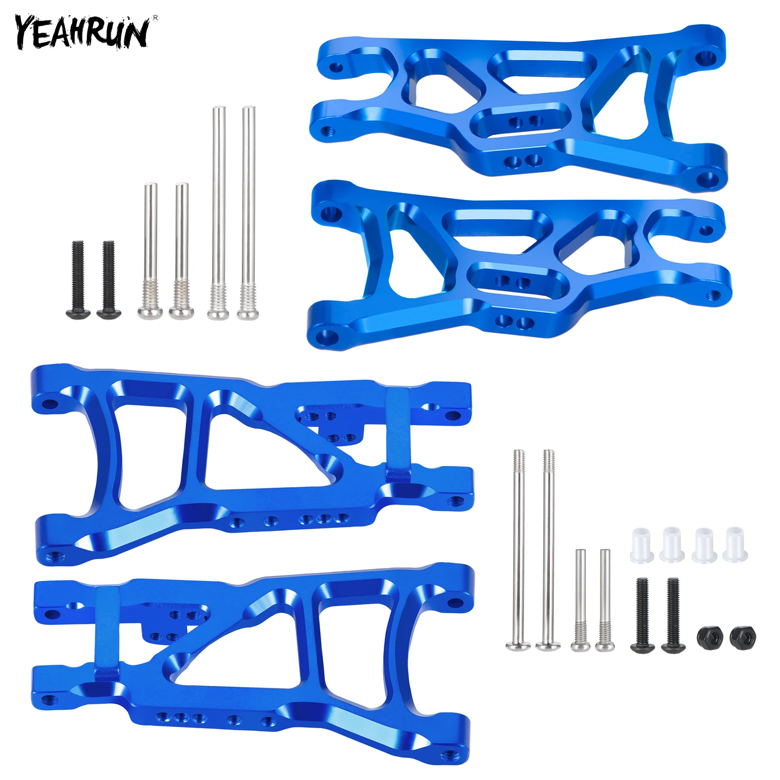 YEAHRUN Metal Royal Blue Front and Rear Suspension Arm Set for 1/10 Slash Rustler 4X4 2WD RC Car Upgrade Parts