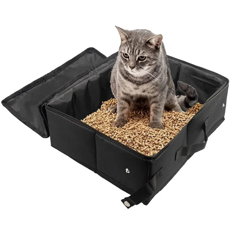 

Pet Storage Bag Portable Cat Litter Box Foldable No Leakage Traveling Cat Litter Carrier with Zipper