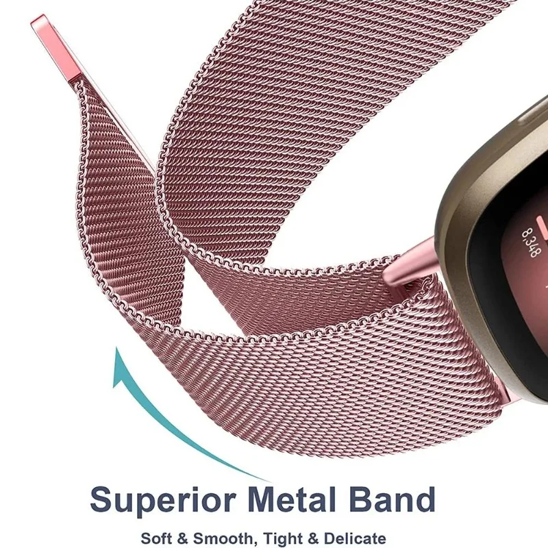 Milanese Loop Strap for Fitbit Versa 4 3 Band Magnetic Watchband Correa Stainless Steel Mesh Bracelet for Fitbit Sense 2/Sense