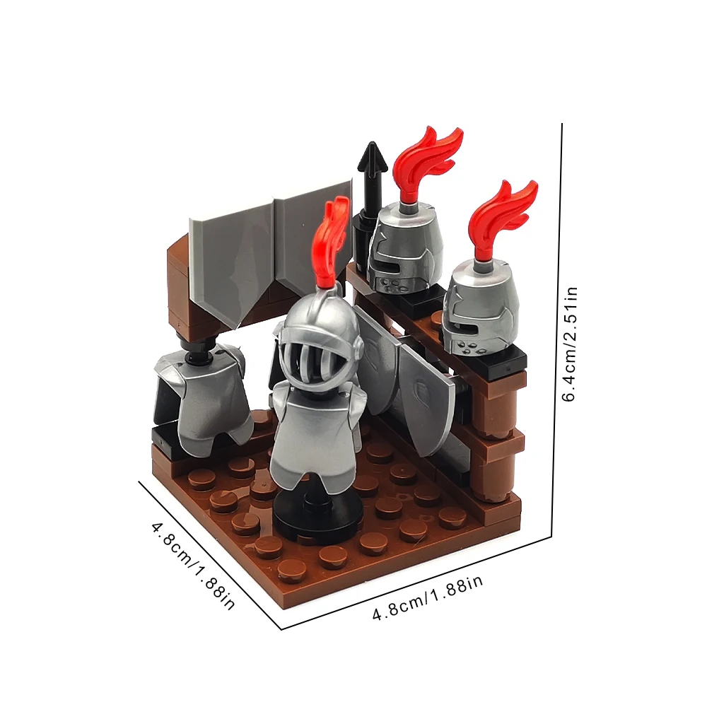 Medieval Equipment Store Armor Knight Soldier Helmet Building Blocks Scene Set, MOC Assembly Military Character Accessories Toys