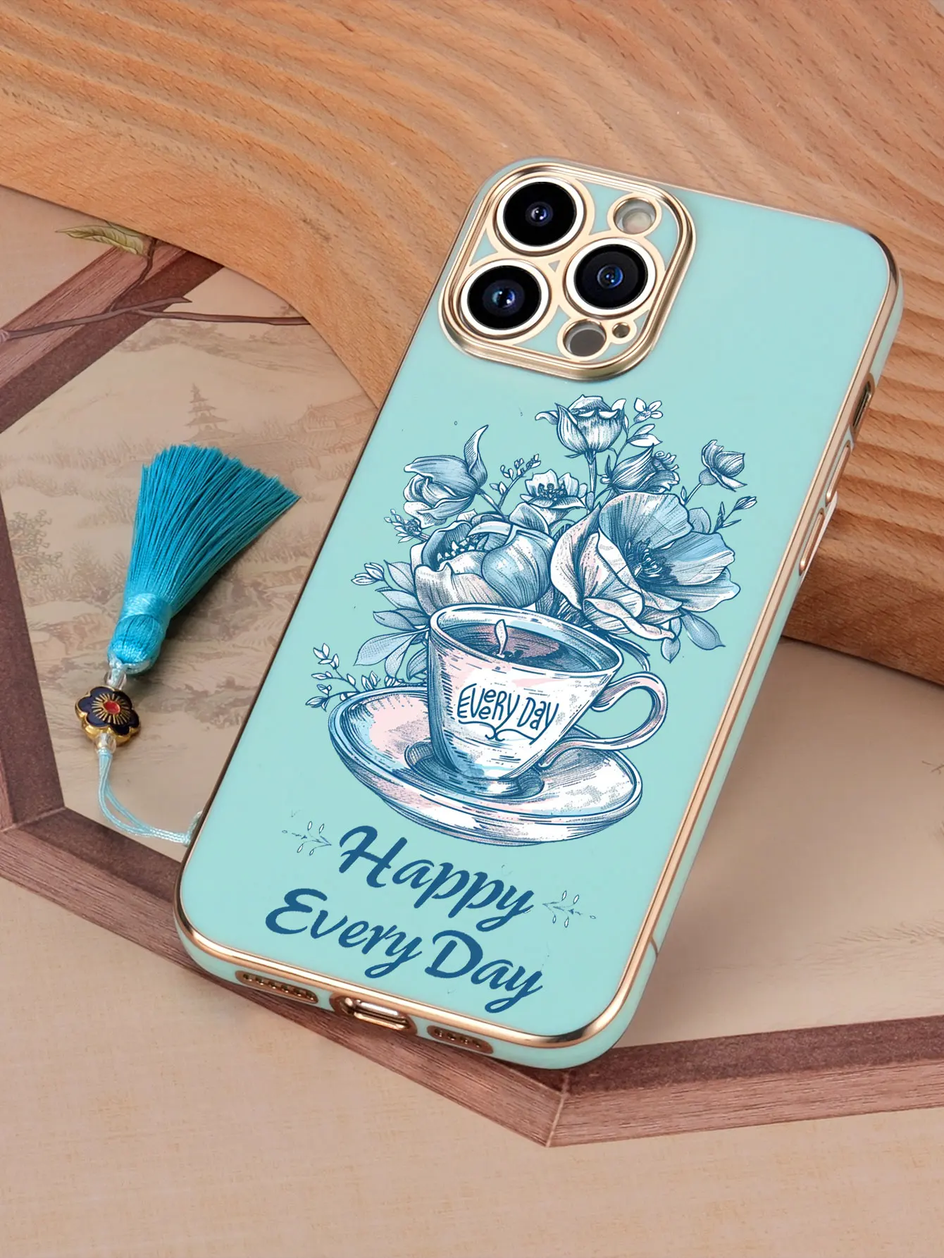 Luxo chapeamento xícara de café flor padrão borla cordão caso telefone para iphone 17 16 15 14 plus 13 12 11 pro max capa fundas