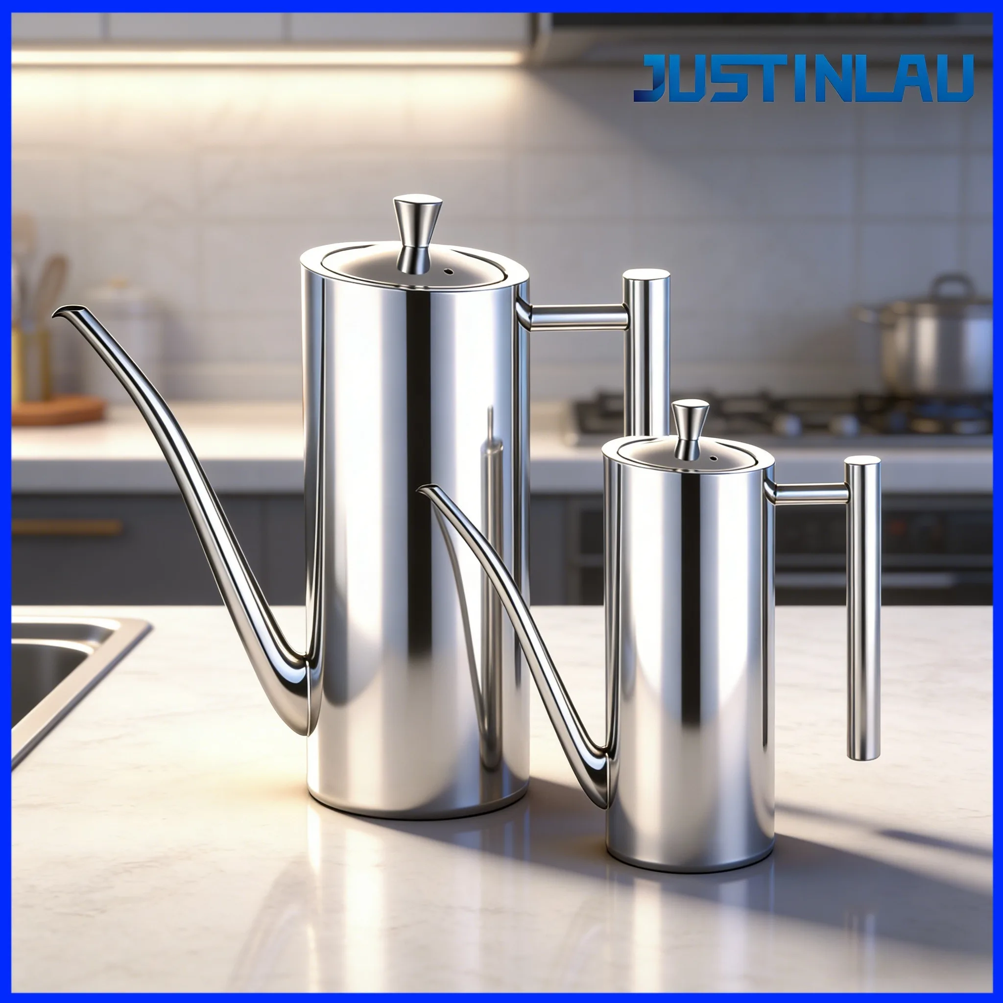 JUSTINLAU-olla de aceite de boca larga de 500/700ml, dispositivo de almacenamiento de condimentos líquidos de acero inoxidable 304, botella de aceite, elementos esenciales de cocina