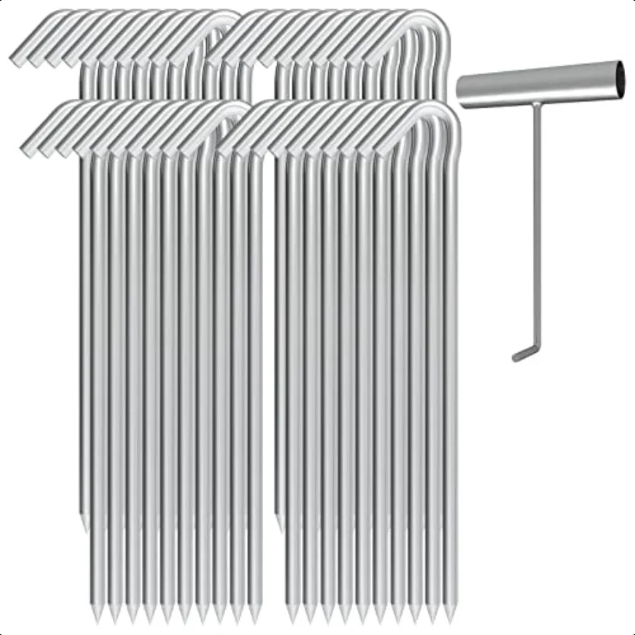 

9 Inch Tent Stakes with T Hook Tent Stakes Metal Heavy Duty Tarp Camping Stakes Metal Stakes for Iatables Outdoor Decorations 4