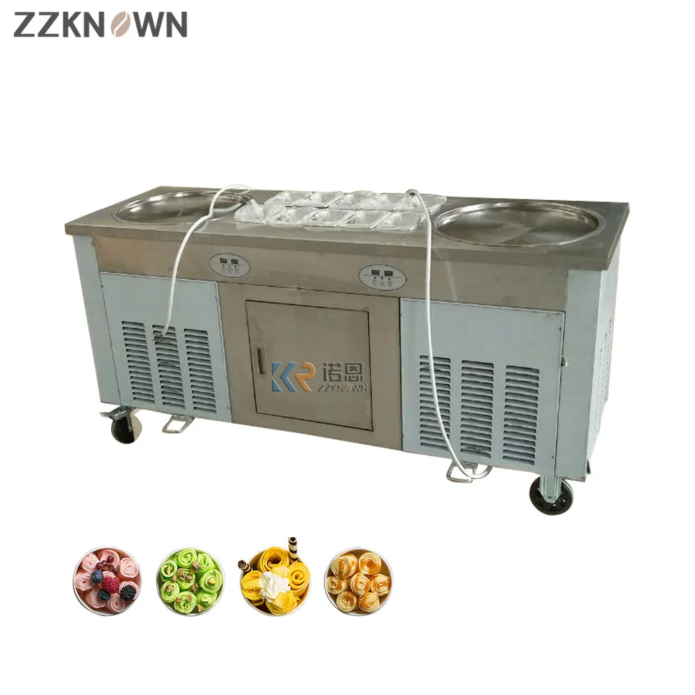 

45CM and 50CM Double Round Pans Fried Ice Cream Roll Machine Electric Freezing Pan Fried Yoghurt Fry Ice Cream Machine