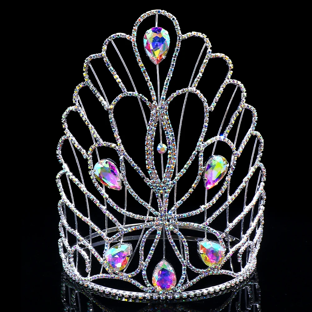 Stonnefans Colorful Crystal Queen Large Crown Bridal Head Accessories Luxury Design Water Drop Hair Jewelry Tiara Beauty Contest