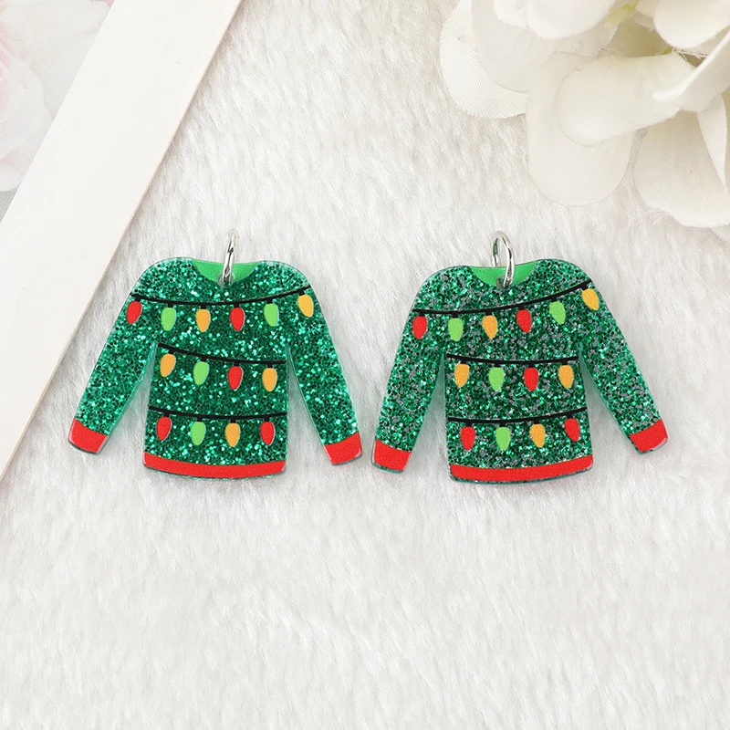8pcs Christmas Charms Creative Acrylic Cute Multicolour Sweater Pendant Fashion Accessories For Diy Making