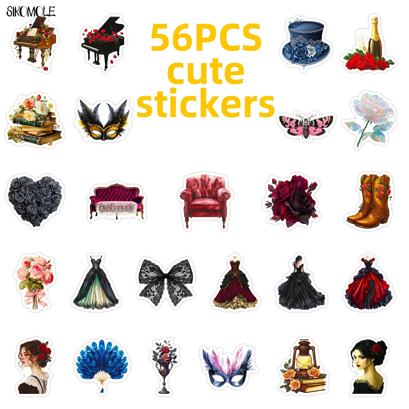 10/30/56PCS 만화 가면 무도회 테마 스티커 미적 DIY 스크랩북 노트북 문구류 여행가방 자동차 데칼 그래피티 스티커 장난감