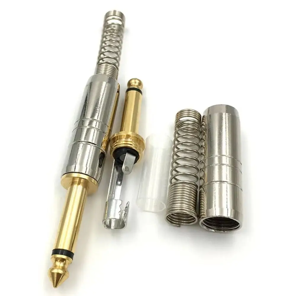 1Pcs 6.35mm Audio Jack Plug Metal Spring Loaded 6.35mm Audio Connector 2Pole 3Pole Solder Connection Mono Stereo Audio Plug