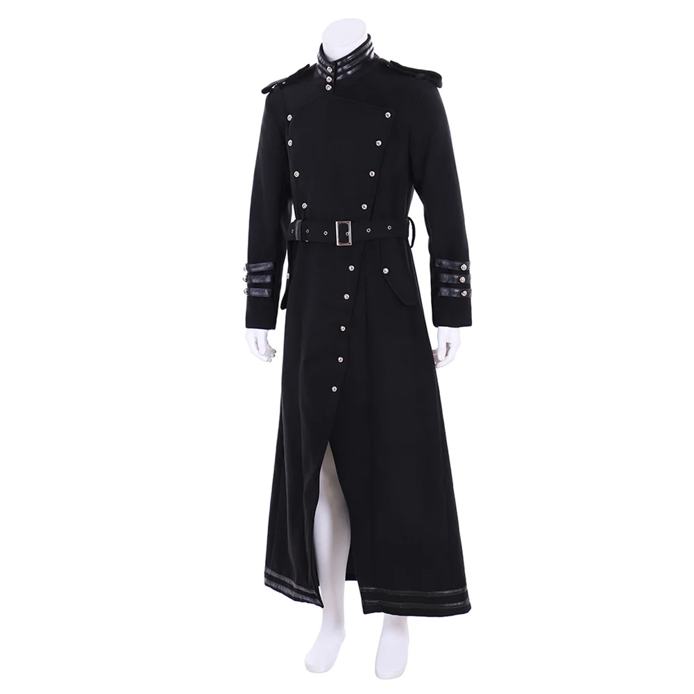 Medieval Gothic Steampunk Long Jacket Men's Black Punk Trench Uniform Halloween Carnival Theme Party Streetwear