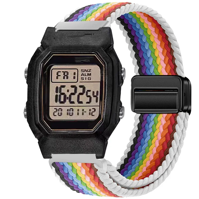 18mm Nylon-Elastikband für Casio AE1200/1300, magnetisches, atmungsaktives Armband für F91W/W218/F108/A159 A158 A168 A169, geflochtenes Band – Detail 2