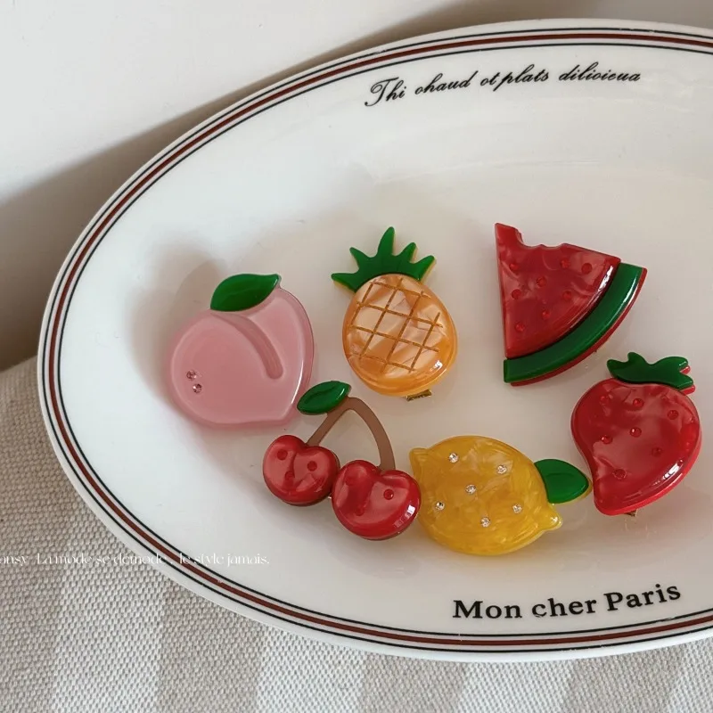 Cartoon Fruit Acetic Acid Hairpin Cute Little Grab Clip Strawberry Lemon Cherry Grape Bangs Broken Hairpin Top Clip Headwear