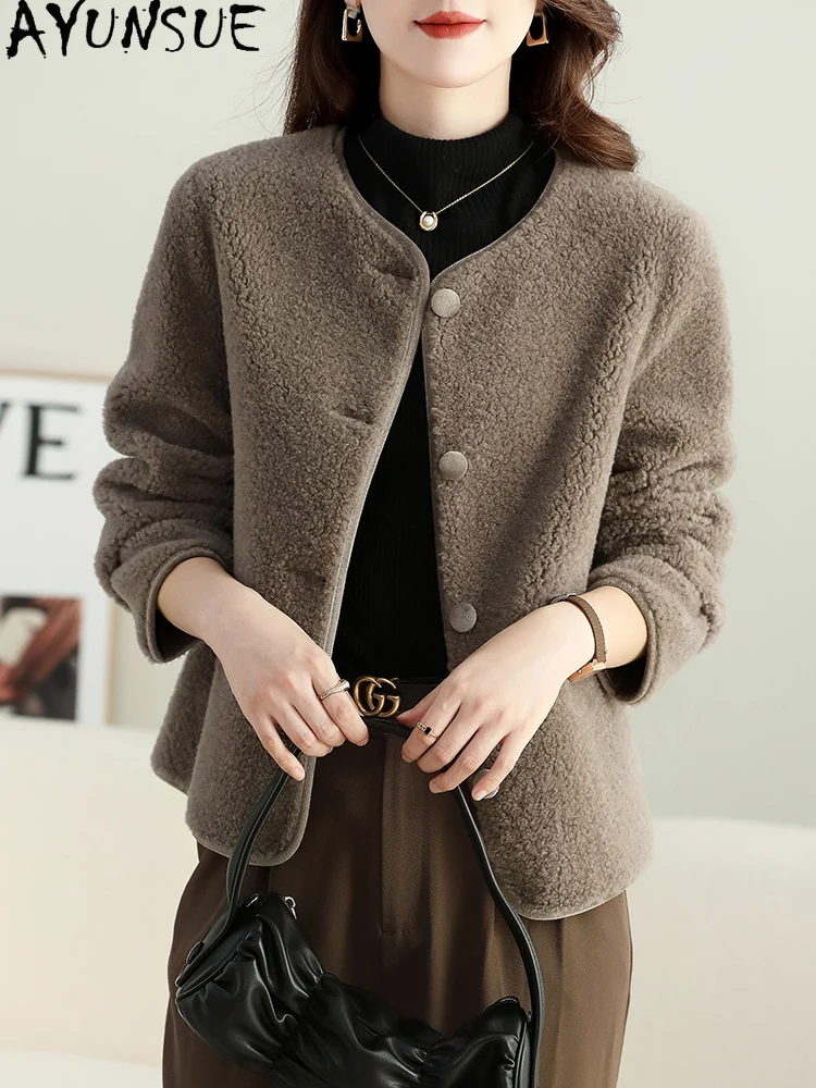 AYUNSUE Cappotto di Lana 100% Donna Grana Pecora Shearling Giacca Autunno Inverno Abbigliamento Donna Nuovo in Cappotti Пegoьто Ж Dien onderе Pelliccia Composita