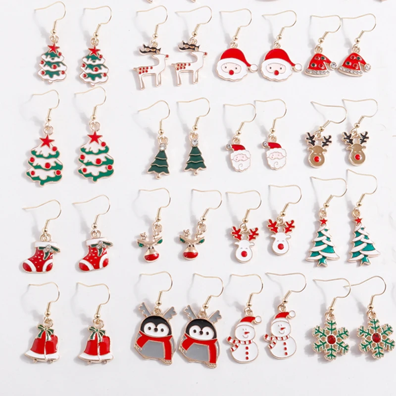 New Christmas Tree Santa Claus Deer Bell Glove Snowflake Drop Earrings for Women Girls Party Holiday New Year Jewelry Gifts