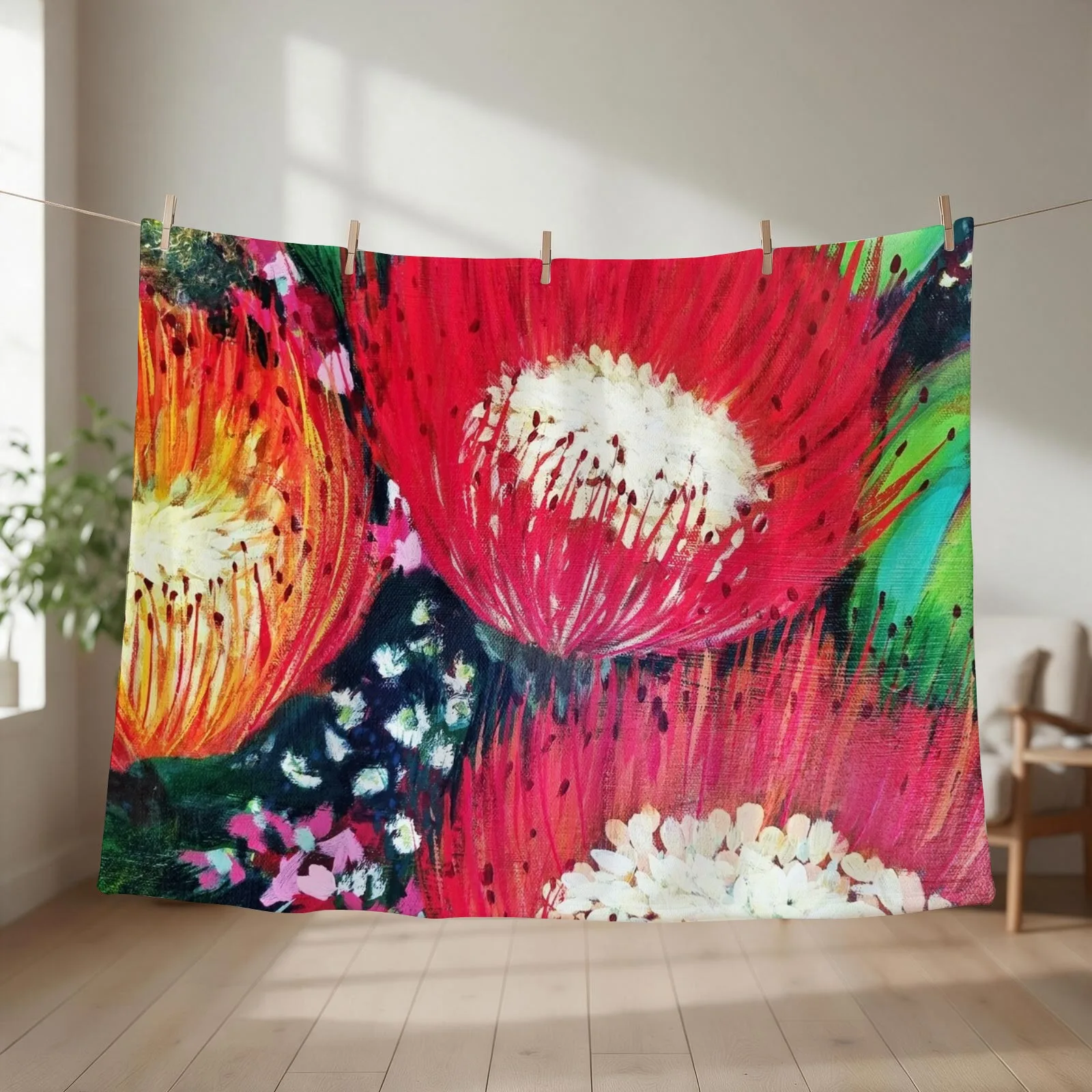 Three Red Australian Flowers Throw Blanket Luxury Thicken Flannels Large funny gift Blankets