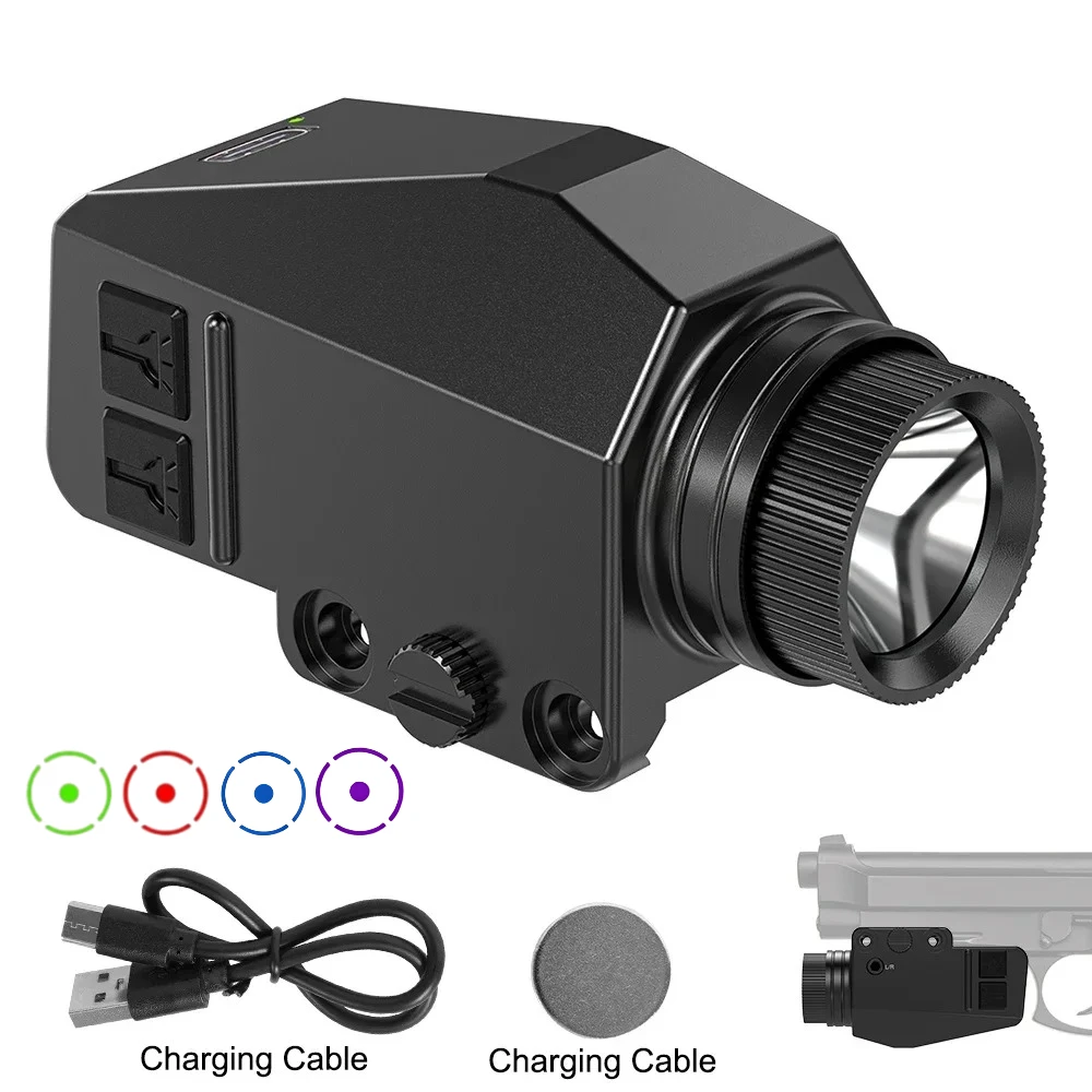 

Tactical Flashlight Rechargeable Red/Green/Purple/Blue Dot Sight LED Strobe Gun Light for 20mm Rail for Outdoor Hunting Shooting