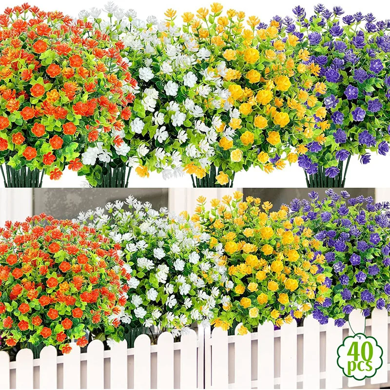 

40pcs UV Resistant Fake Flowers Outdoor Faux Plastic Artificial Flowers for Decoration Home Kitchen Wedding Party Decor