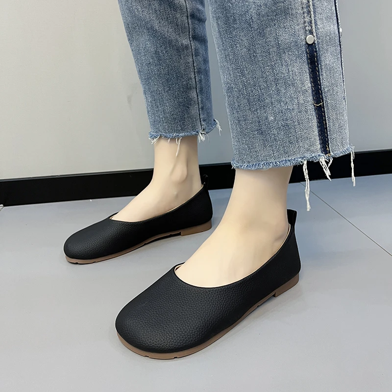 New Women Slip-on Leather Loafers Ladies Casual Round Toe Cute Flats Sneakers Spring Autumn Fashion Ballet Shoes Zapatos Mujer