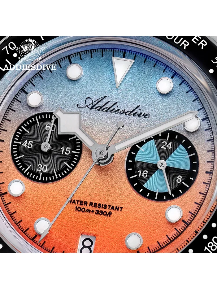 ADDIESDIVE AD2559 Herren Sport-Luxusuhr VK64 Quarz-Chronograph Keramik-Lünette BGW9 Leuchtend 100M Wasserdicht K1 Kristall Herrenuhr