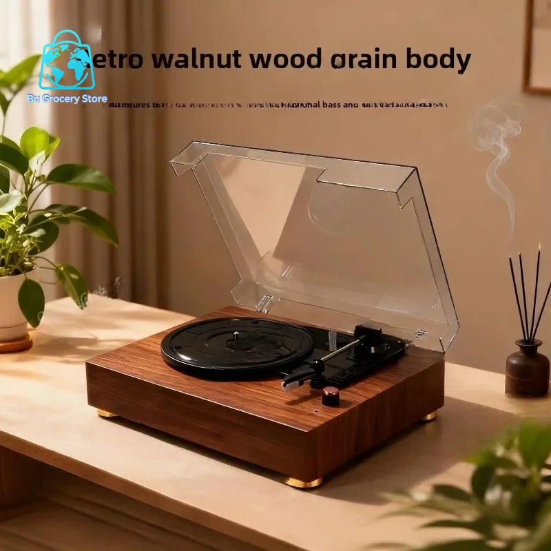 Vinyl Record Player, Wood Grain Gramophone, Bluetooth Speaker, Turntable, Retro Gift, Birthday Vinyl Record Player