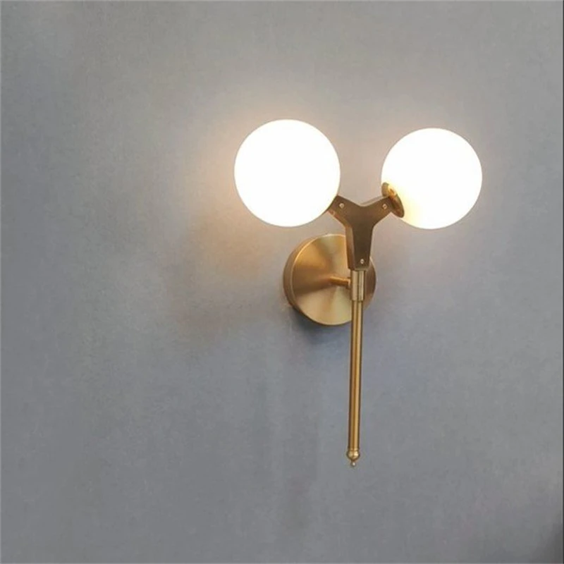 

Nordic Simple Double Headed Wall Lamp Beside Bedroom Lights Fixtures Living Room Stair Lights Entrance Milk White Ball Lighting