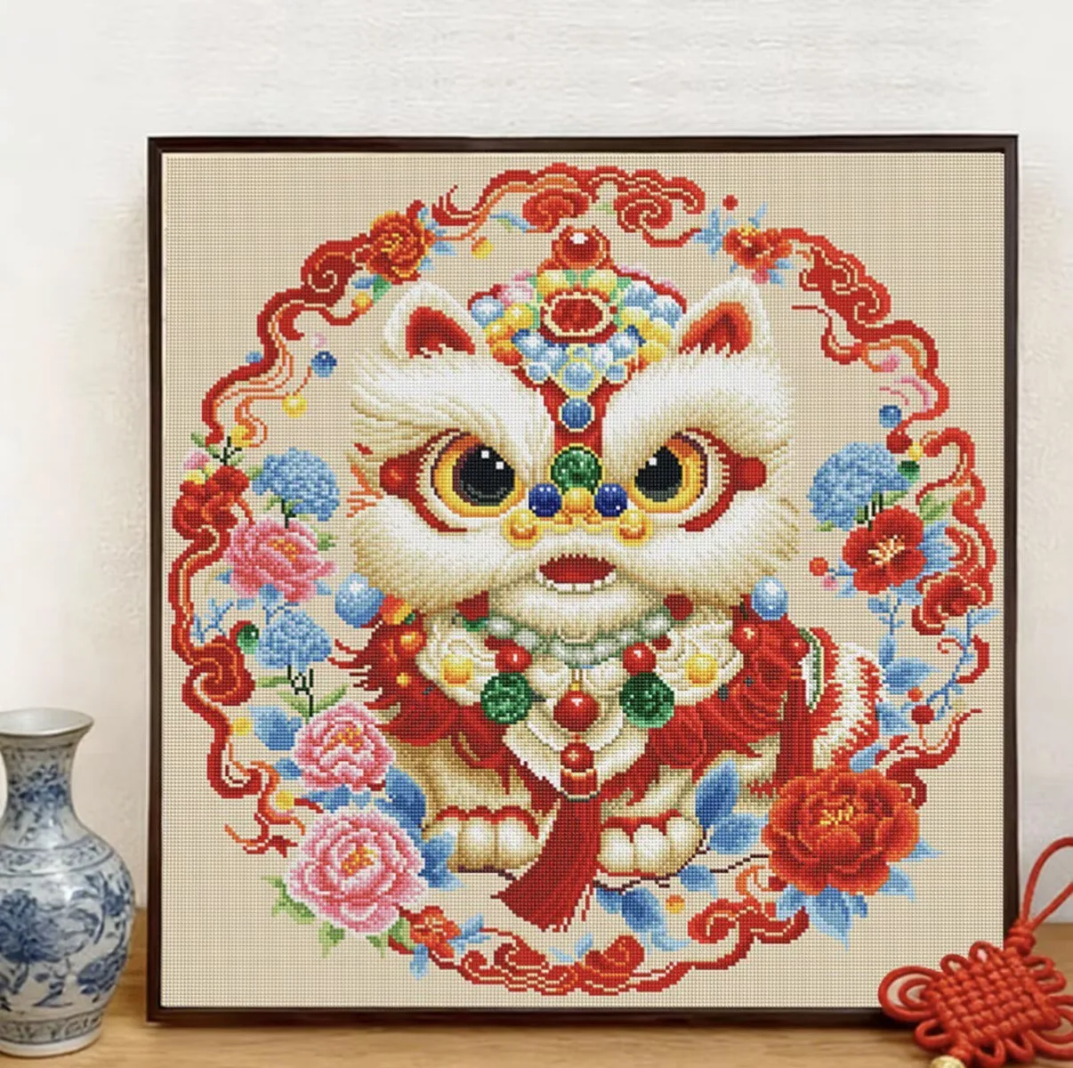 

2 Styles 9ct 75x75cm Red Chinese Lion Dance Embroidery DIY Printed Kit Cross Stitch Thread Needlework Crafts With Needles