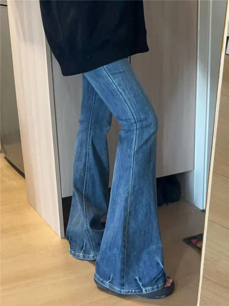 

Джинсы-клеш с низкой талией для женщин, весенне-осенние, удлиненные, визуально стройнящие, в винтажном американском стиле