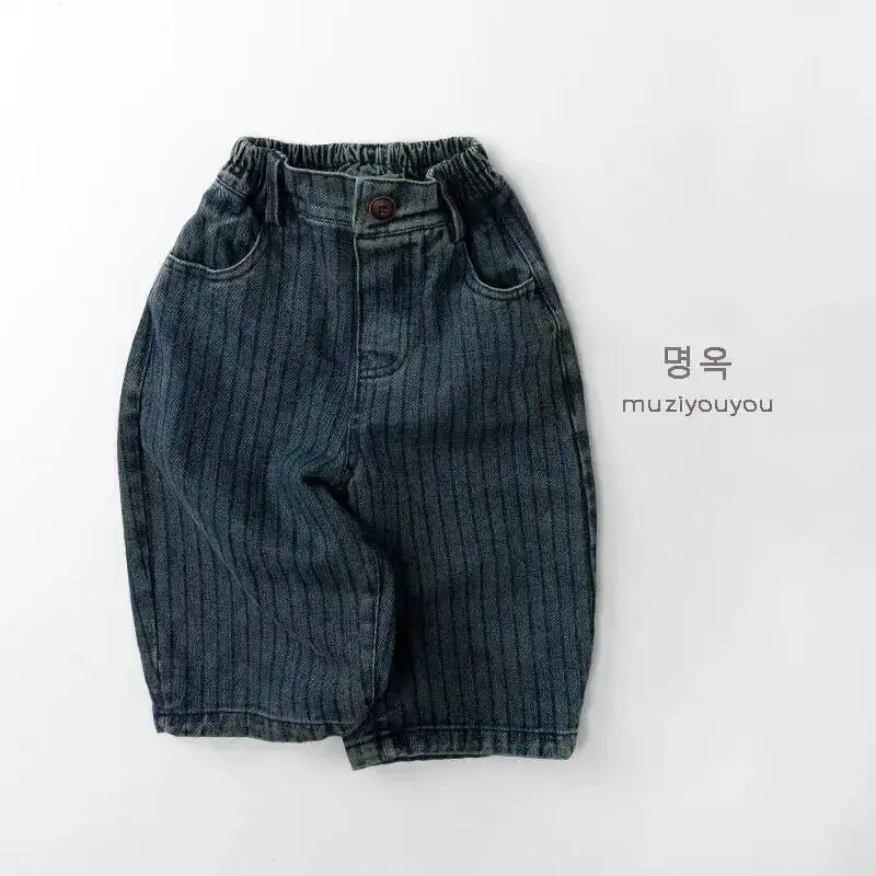 Frühling Herbst Kinder Jeans 1-8 Jahre Jungen Mädchen Gestreifte Denim-Hosen Gerade Hosen Koreanische Kleinkinder-Bekleidung Unterteile für Kinderkleidung – Detail 3