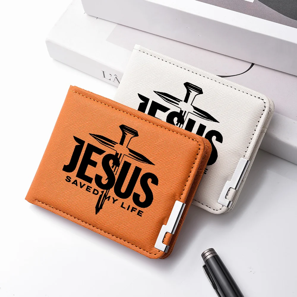 Men's Simple Wallet - New Short-Style PU Wallet, Stylish Design, Featuring a Jesus Pattern - Credit Card Storage Wallet