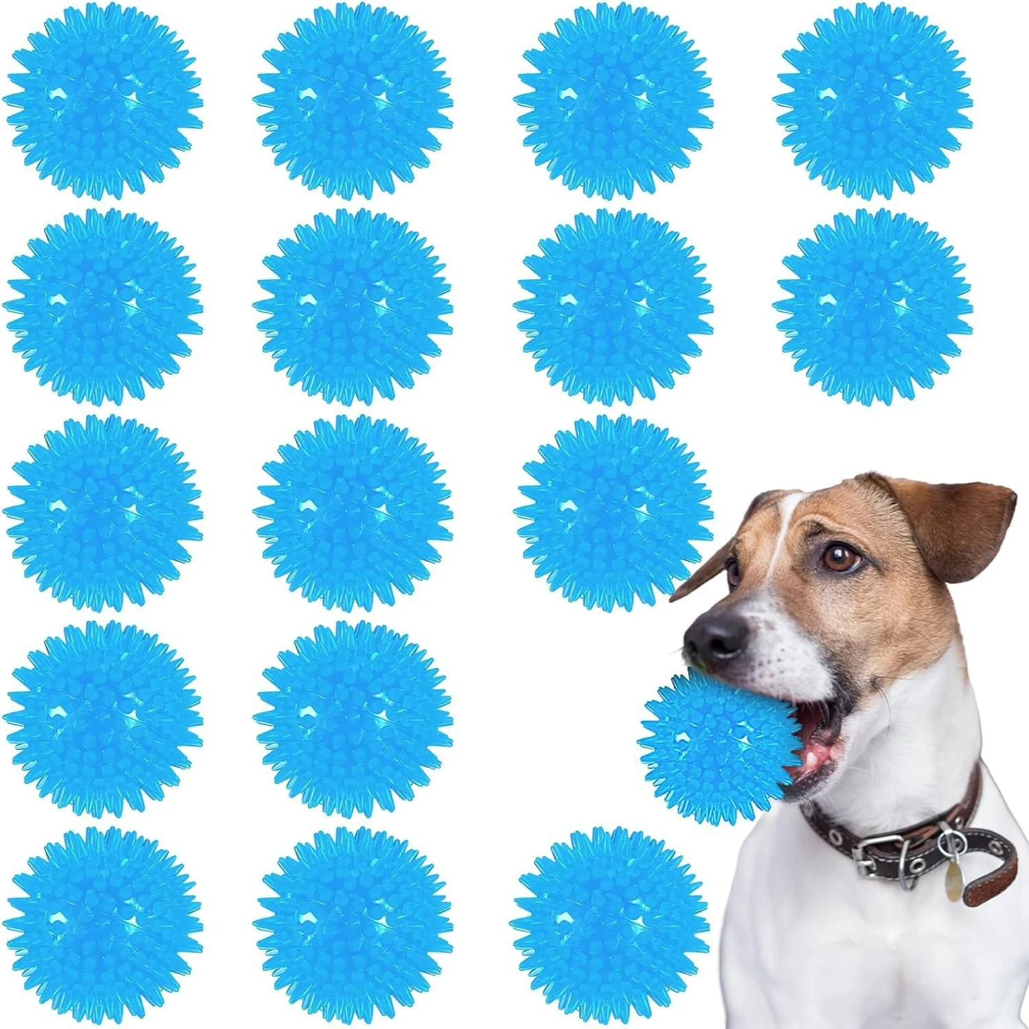 

Colorful, Durable Spiky Dog Ball Toys - Set of 16 - Perfect for Small and Medium Dogs - Interactive and Engaging - Chewable TPR