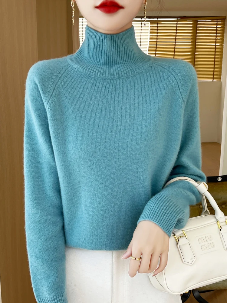 New Arrival Women Merino Wool Sweater Turtleneck Long Sleeve Pullover Autumn Winter Cashmere Bottoming Knitwear Solid Color Tops