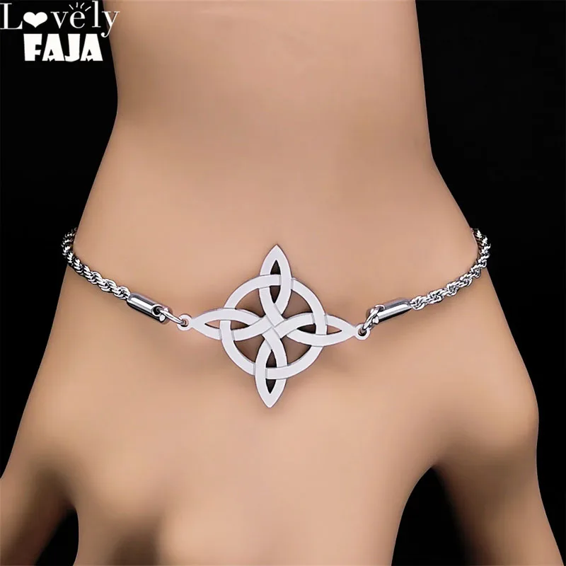 Pulsera con dije de nudo irlandés de bruja de brujería, cadena de acero inoxidable para mujer, pulseras Wicca con nudo celta, joyería de nudo de bruja B3565