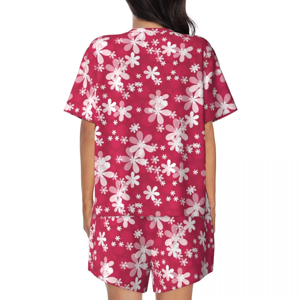 Retro Flower Pajamas Lady White Daisies Soft Sleepwear Summer Short Sleeve 2 Pieces Sleep O Neck Graphic Pajama Sets