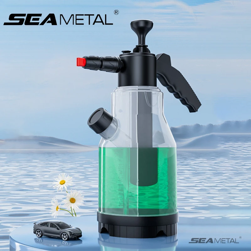 SEAMETAL 2L Pneumatic Foam Sprayer Side Opening Upgraded Hand Pump Snow Foam Car Wash Spray Thicken Bottle Car Cleaning Tools